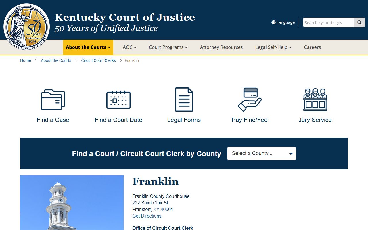 Franklin County Courthouse for Frankfort court docket access
