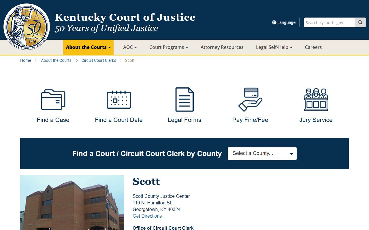 Scott County Courthouse for Georgetown court docket access