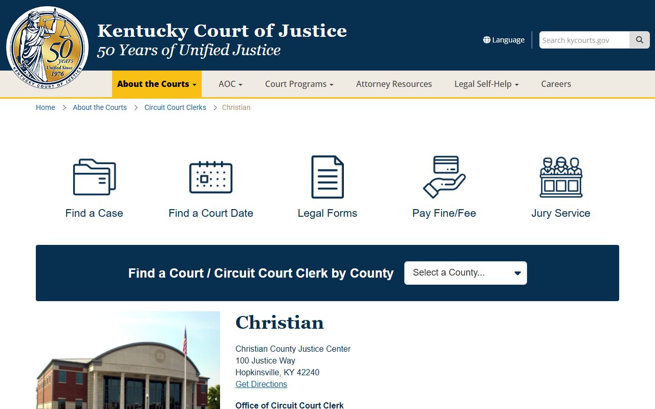Christian County Justice Center for Hopkinsville court docket access