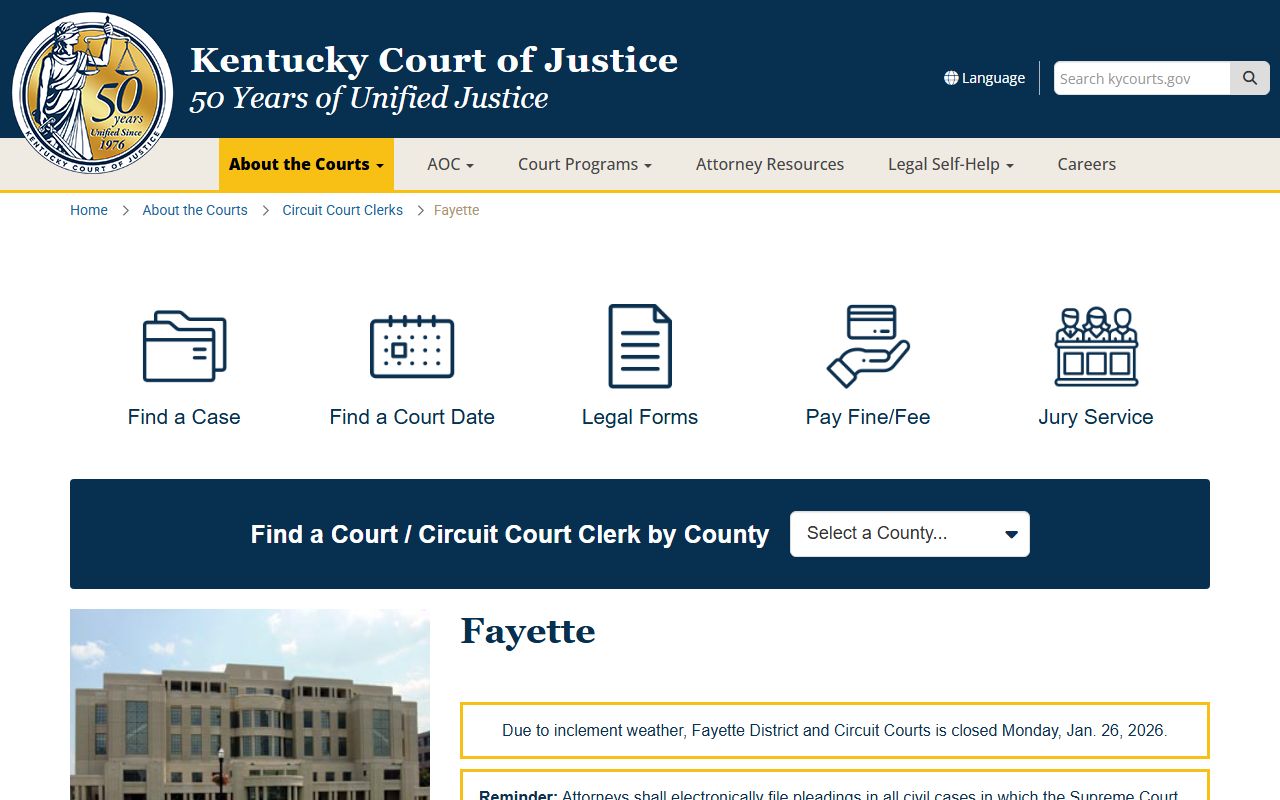 Fayette County Circuit Courthouse for Lexington court docket access
