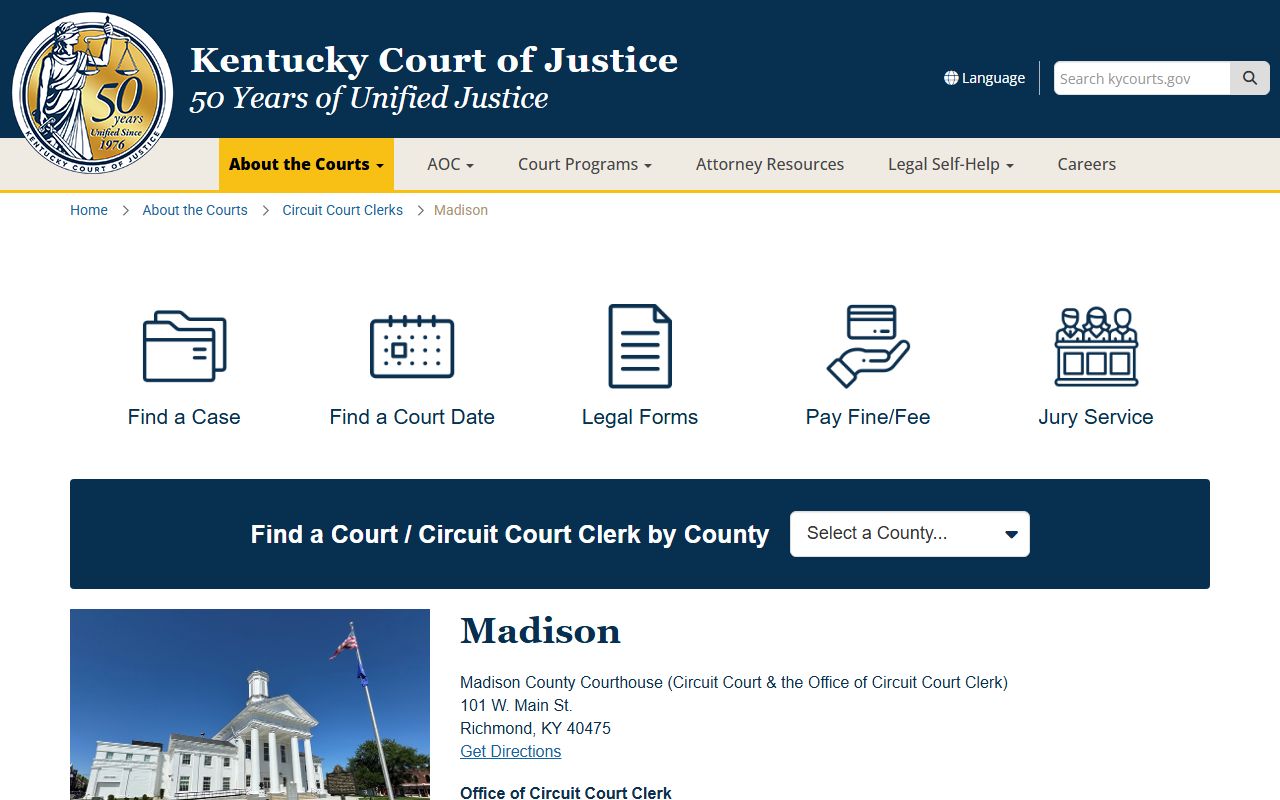 Madison County Courthouse for Richmond court docket access