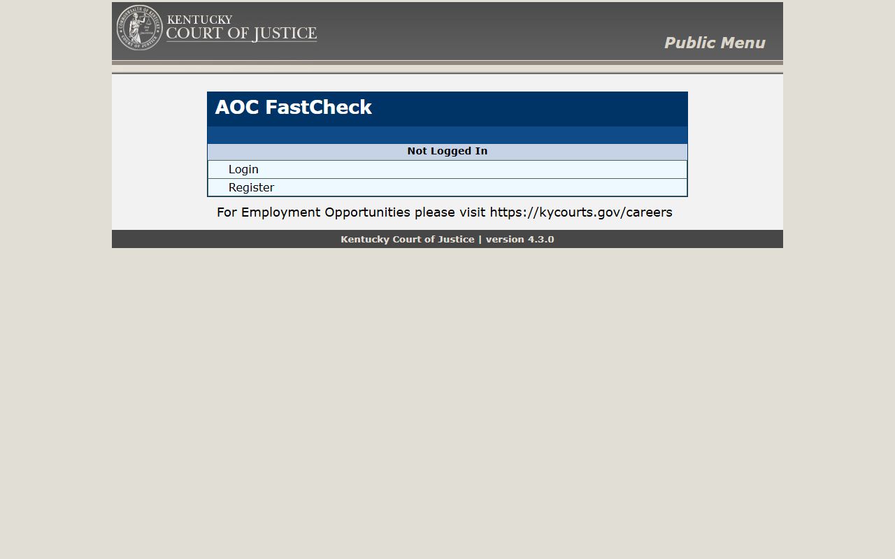 AOC FastCheck background check system for Kentucky court records court docket